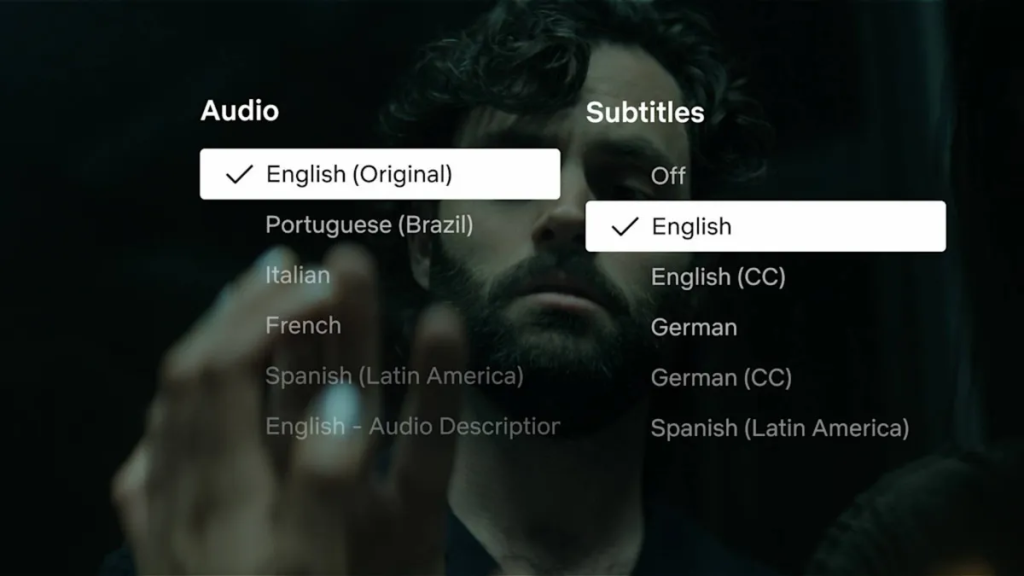 Meniul de subtitrare si audio Netflix