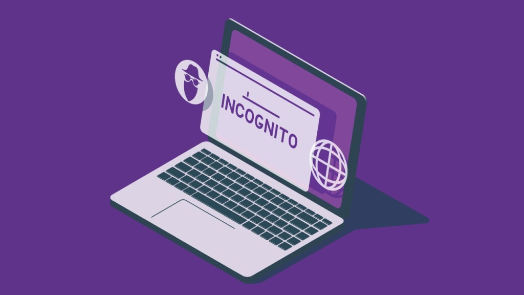 Browser in modul incognito folosid pe un laptop