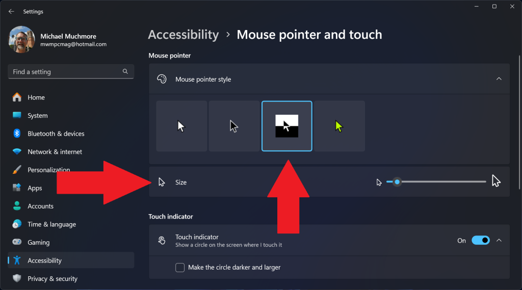 Cursorul mouse-ului este customizabil in Windows 11