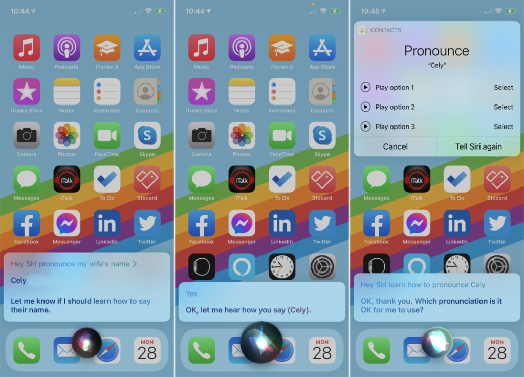 Învăță Siri cum se pronunță un nume