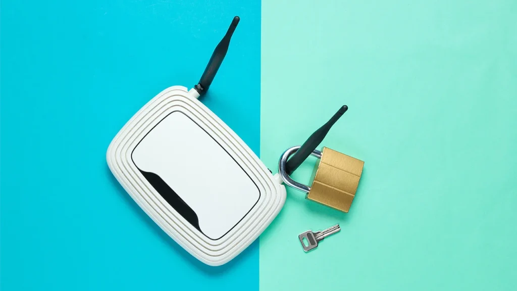 Imagine formata dintr-un lacat si un router, reprezentand parola Wi-Fi