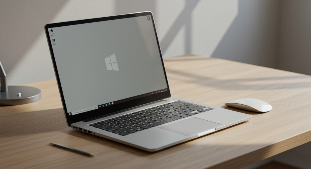 Laptop Windows pe un biroou modern.
