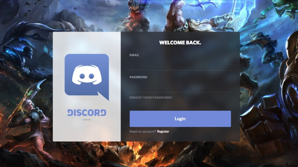 Formular de logare pentru aplicatia Discord