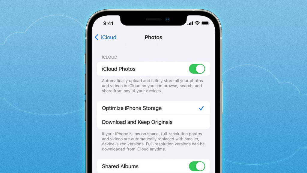 Meniul de fotografii si salvarea acestora in iCloud