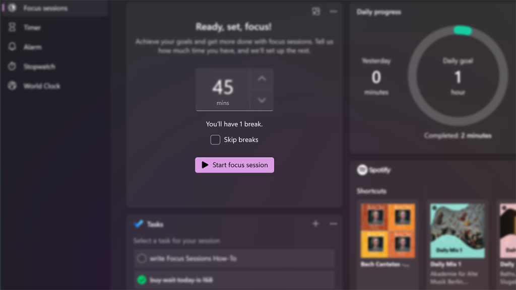 Sesiune de concentrare oferita de Windows 11