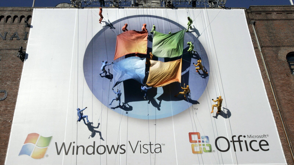 Banner publicitar cu sistemul de operare Windows, produs de compania Microsoft
