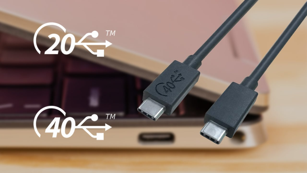 Cabluri USB 4 si porturi USB 4 ale unui laptop