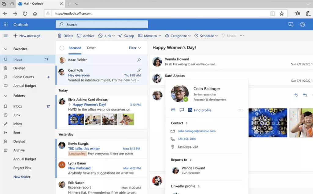 Captura de ecran din Outlook