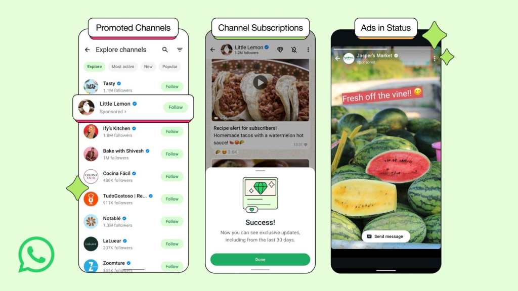Reclame afisate in aplicatia WhatsApp