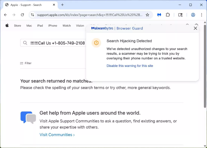 Tentativa de scam a hackerilor folosind pagina de suport clienti Apple