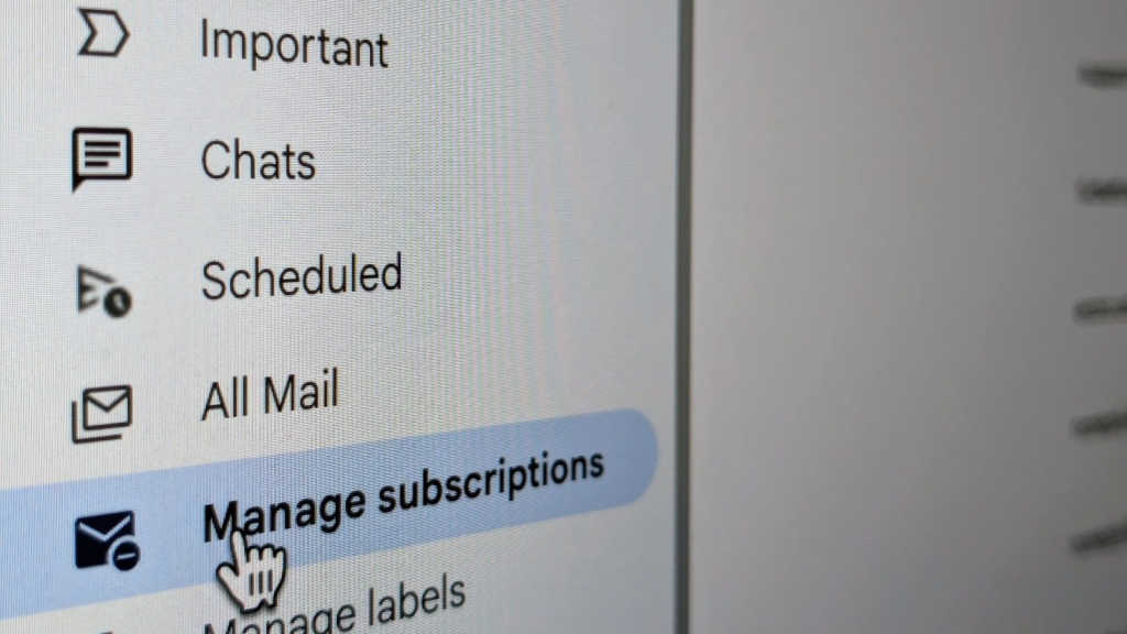 Rubrica Manage Subscriptions intr-o casuta de Gmail