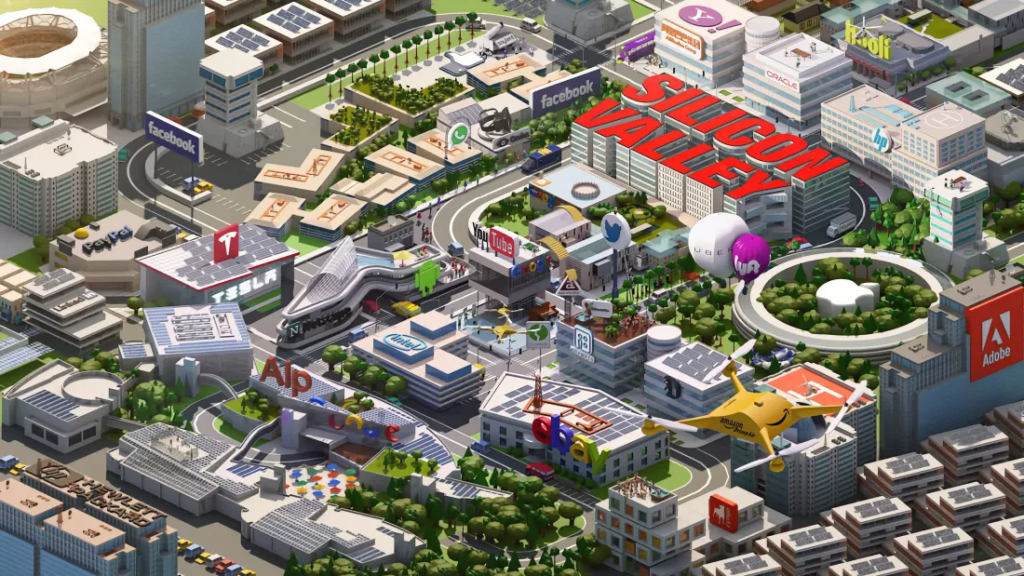 Reprezentare din drona a zonei Silicon Valley