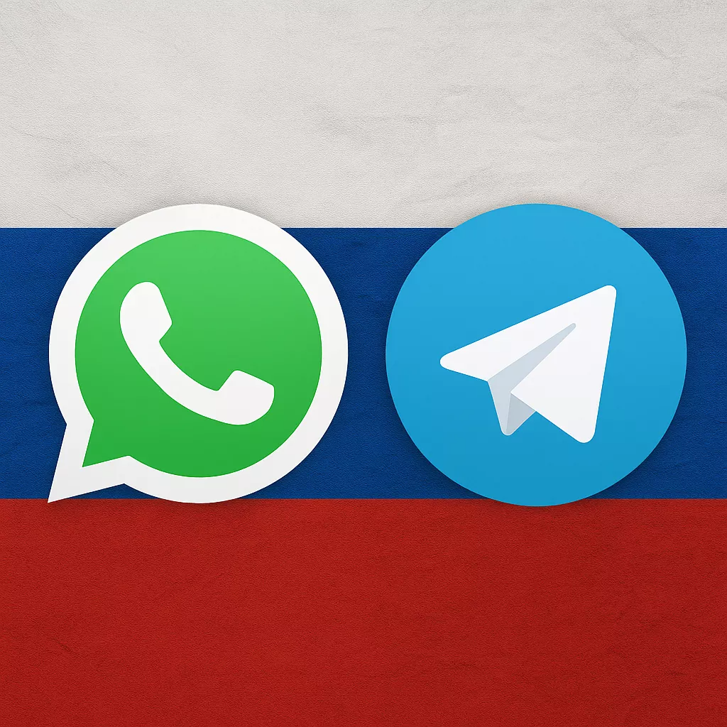 Simbolurile aplicatiilor WhatsApp si a celei impuse de Rusia cetatenilor sai