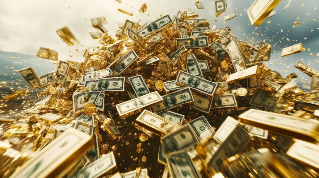 Multime de bancnote si monede de dolari americani